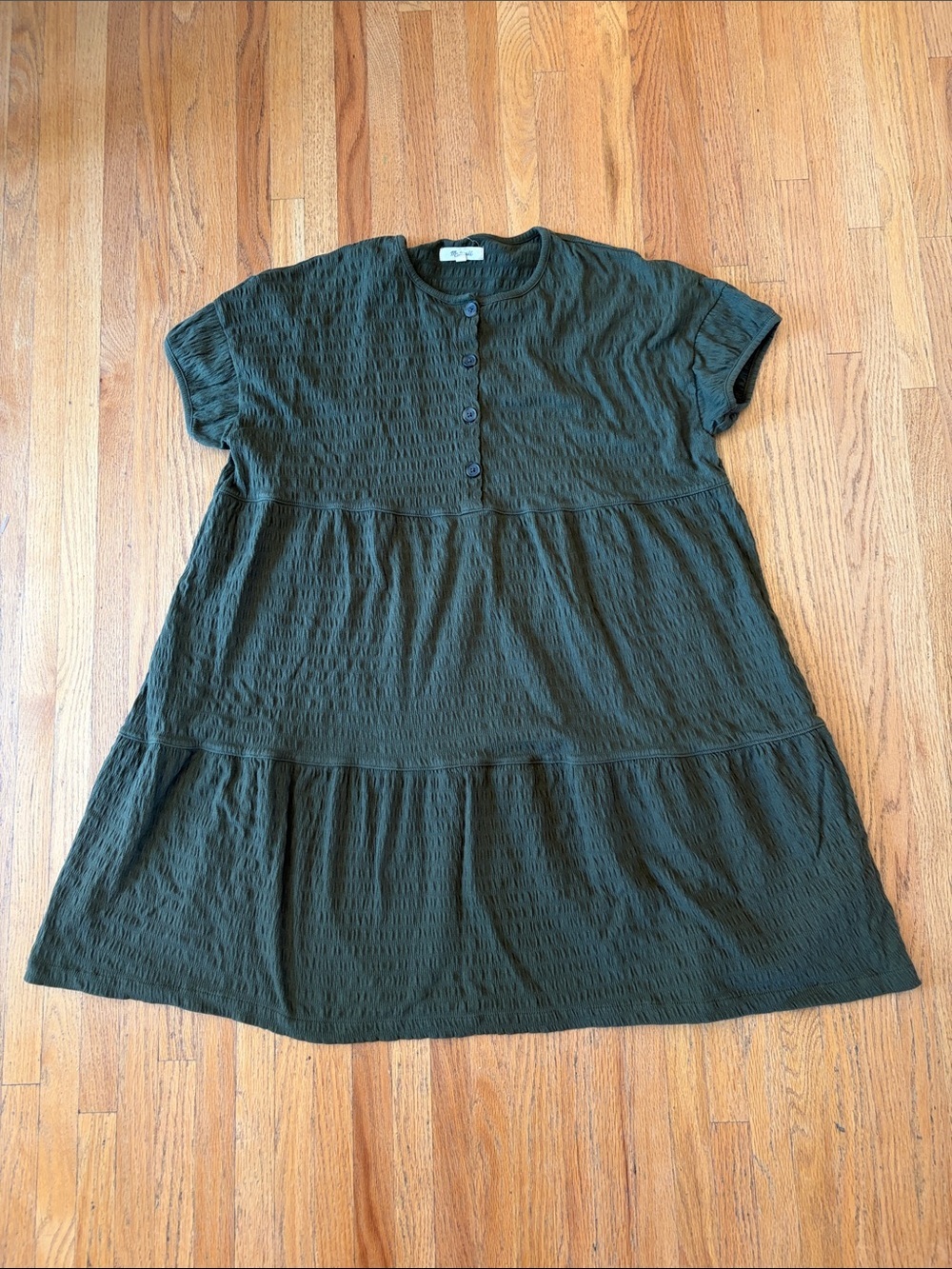 Madewell Olive-Green Button Front Textured Mini Dress